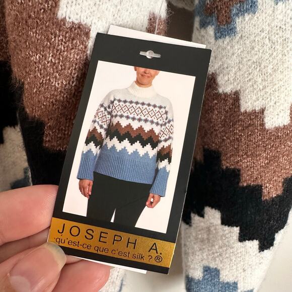 NWT Joseph A Fair Isle Mock Neck Sweater Blue Denim Combo Size Small - Picture 5 of 9